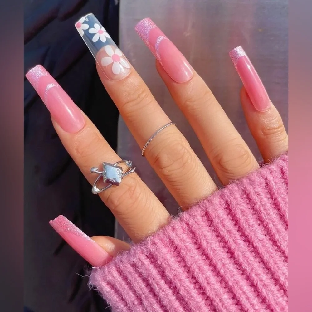 Passion of Essence Nail Bar 24pcs Long Coffin Floral Print Fake Nail - Picture 3 of 9